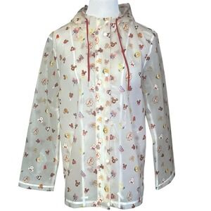 Disney Parks Snacks Attractions Clear Rain Jacket Hooded Womens Large L Zip Snap